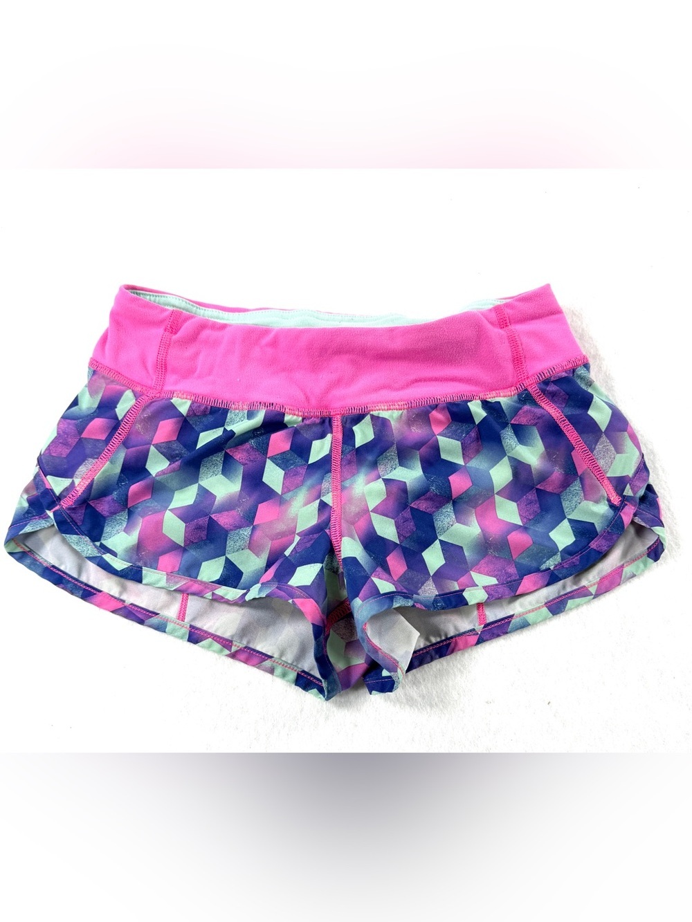 Ivivva Girls Geometric Cube Print Running Shorts Pink Blue Size 10